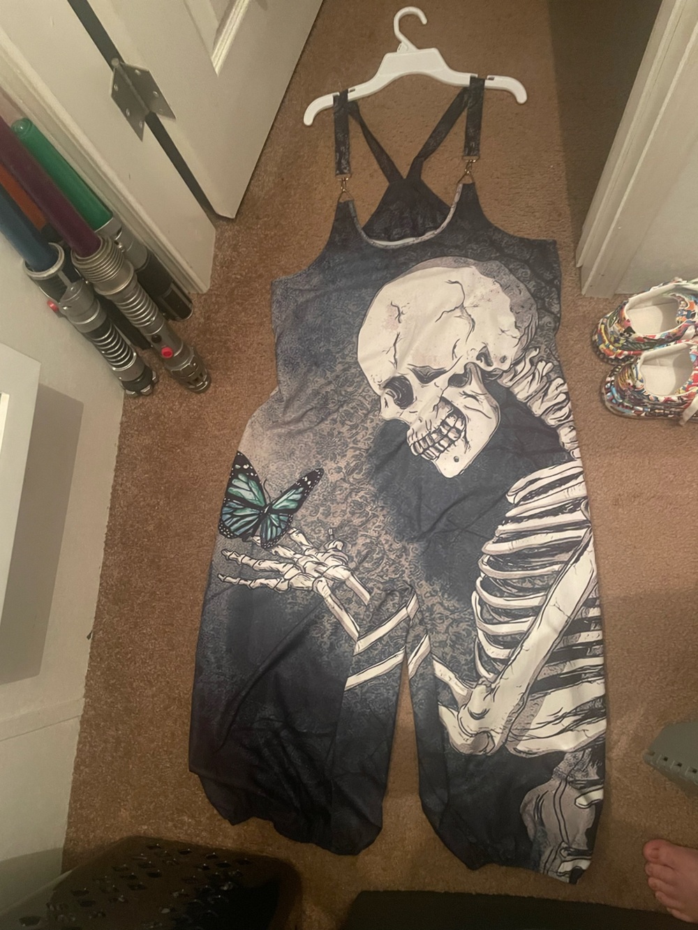 SHEIN Black Skeleton & Teal Butterfly Jumpsuit